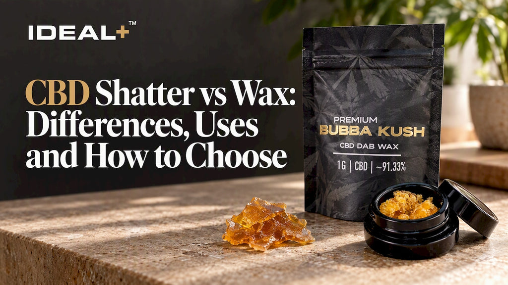 CBD wax beside a brittle shatter fragment