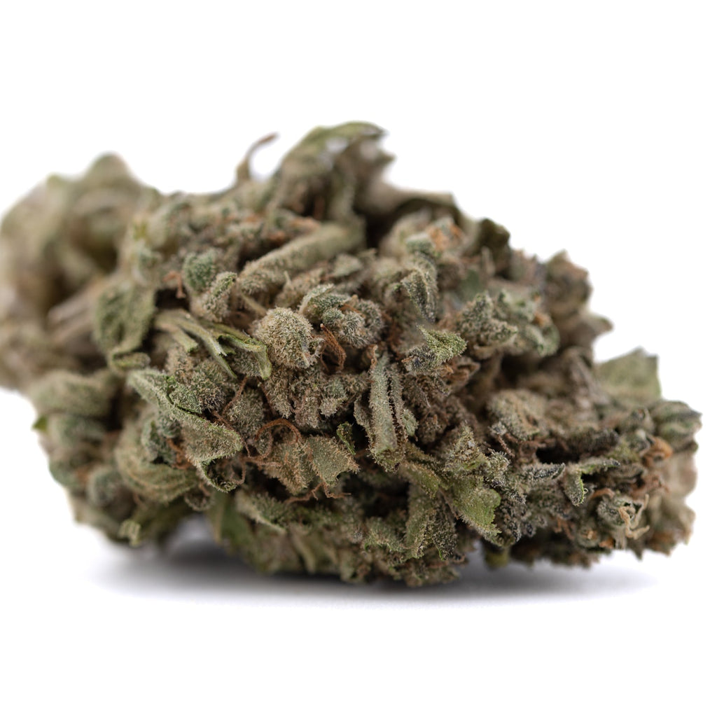 Cream Caramel THCa hemp flower bud with green hues and trichomes