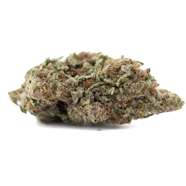 DEA-4 THCa hemp flower with dense resin glands, green and brown hues for calming numbness