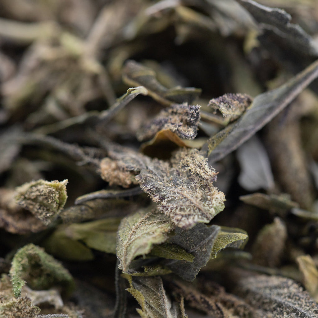 Deep Space Greenhouse THCa trim with green bud and white trichomes