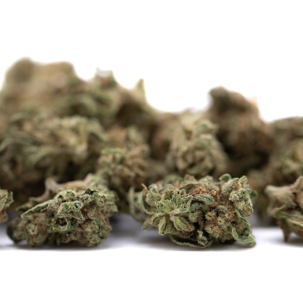 Premium Durban Poison THCa flower smalls with rich green buds and trichomes